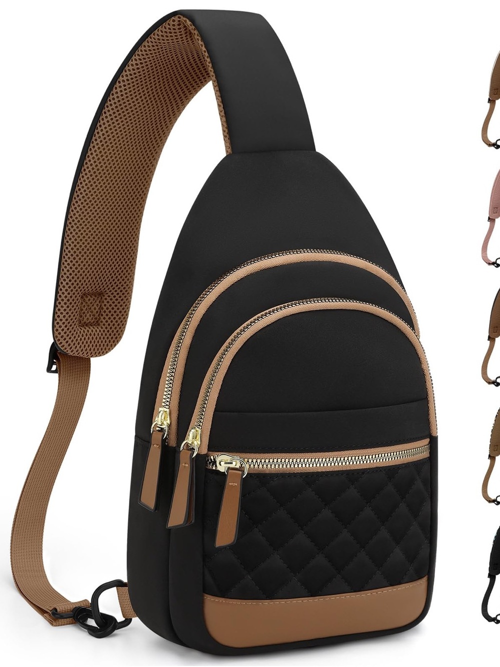 Black & Tan Quilted Sling Backpack
